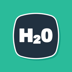 Blue Chemical formula for water drops H2O shaped icon isolated on green background. Vector