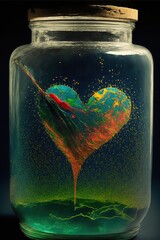 Glass jar of hearts; romance forever sealed and only opened once the enigma of true love is revealed on valentine's day. Contained precious feelings kept safe - Generative AI illustration.