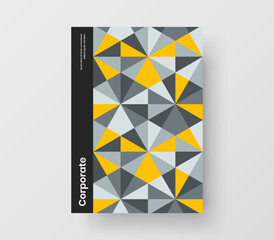 Multicolored geometric tiles handbill layout. Trendy leaflet A4 design vector template.