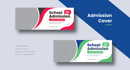 school education Facebook cover page layout & kids school admission web banner template design set. Cover bundle template. vector illustrator
