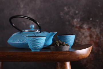 Fototapeta tea ceremony with cast iron teapot obraz