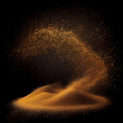 Fototapeta na wymiar Golden Glitter Dust, Smoke on Black Background Generative AI