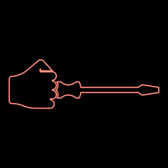Neon screw driver in hand tool in use Arm with screwdriver for unscrewing red color vector illustration image flat style