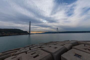 Yavuz Sultan Selim Bridge in Istanbul, Turkey. 3rd Bosphorus Bridge and Northern Marmara Motorway.