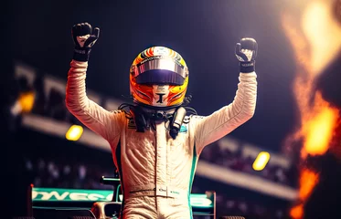 Photo sur Plexiglas F1 Silhouette of race car driver celebrating the win, gran prix. digital art 