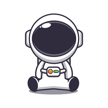 Cute Sitting Astronaut Mascot Cartoon Vector Illustration.