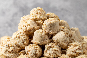Hazelnut and sugar cookies. Cookies with hazelnuts. Bakery products. close up