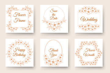 flower border ornament circles and flowers frames invitation elements set of line art floral wreath