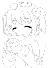 컬러링시트 0008 : character_girl_blonde_snow_rabbit