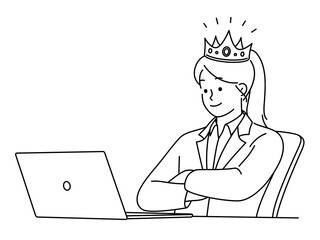 Businesswoman in crown working on laptop 