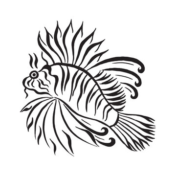 black and white lionfish swimming clip art preview