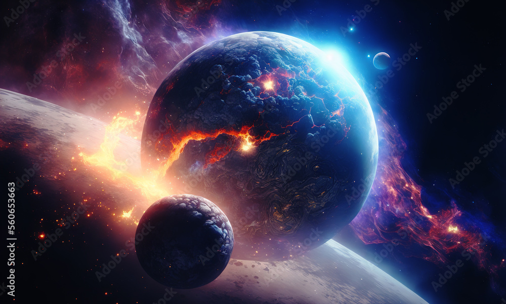 Poster space planets background. distant planetscape in cosmos with exoplanets. concept art generative ai