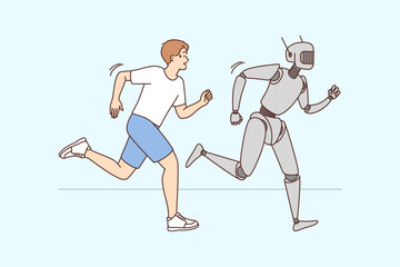 Robot and human run competition
