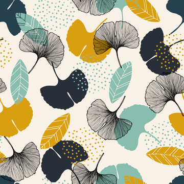 Seamless pattern of gingko leaf.  For wrapping paper. Ideal for wallpaper, surface textures, textiles.
