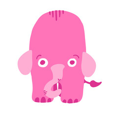 Pink elephant vector illustration in cartoon flat style isolated on white background.