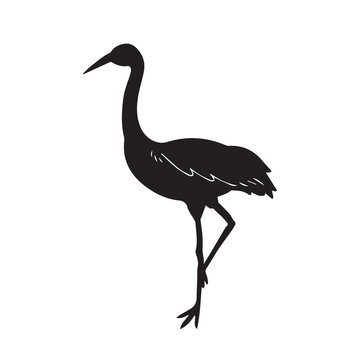 Common Japanese crane bird vector icon animal silhouette illustration isolated on white background. Simple flat zoo animal nature drawing with cartoon art style.