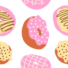 Donuts pattern. Vector illustration in cartoon flat style isolated on white background