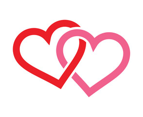 twin love hearts linked red and pink