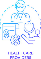 Health care providers blue gradient concept icon. Doctor. Chronic disease comprehensive care plan abstract idea thin line illustration. Isolated outline drawing. Myriad Pro-Bold font used