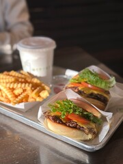 shake shack hamburger and potaoes