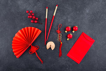 Chinese new year concept with red decoration.