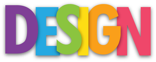 DESIGN colorful typography banner on transparent background