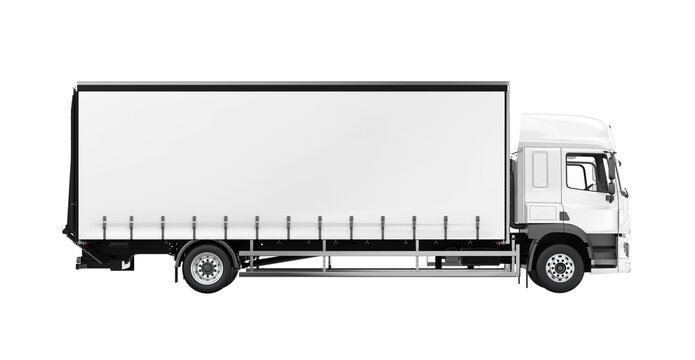 White Delivery Truck Trailer Side View Transparent Background