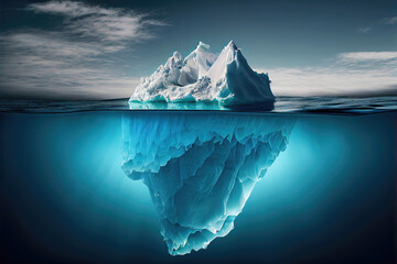 Large ice berg melting in ocean as climate change concept (Generative AI) - obrazy, fototapety, plakaty