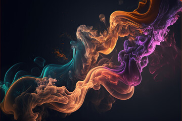 Multicolored smoke colors on a black isolated background. Background of smoke vape - generated by Generative AI