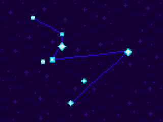 Obraz na płótnie Canvas Hydrus constellation in pixel art style. 8-bit stars in the night sky in retro video game style. Cluster of stars and galaxies. Design for applications, banners and posters. Vector illustration