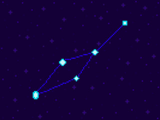 Obraz na płótnie Canvas Leo Minor constellation in pixel art style. 8-bit stars in the night sky in retro video game style. Cluster of stars and galaxies. Design for applications, banners and posters. Vector illustration
