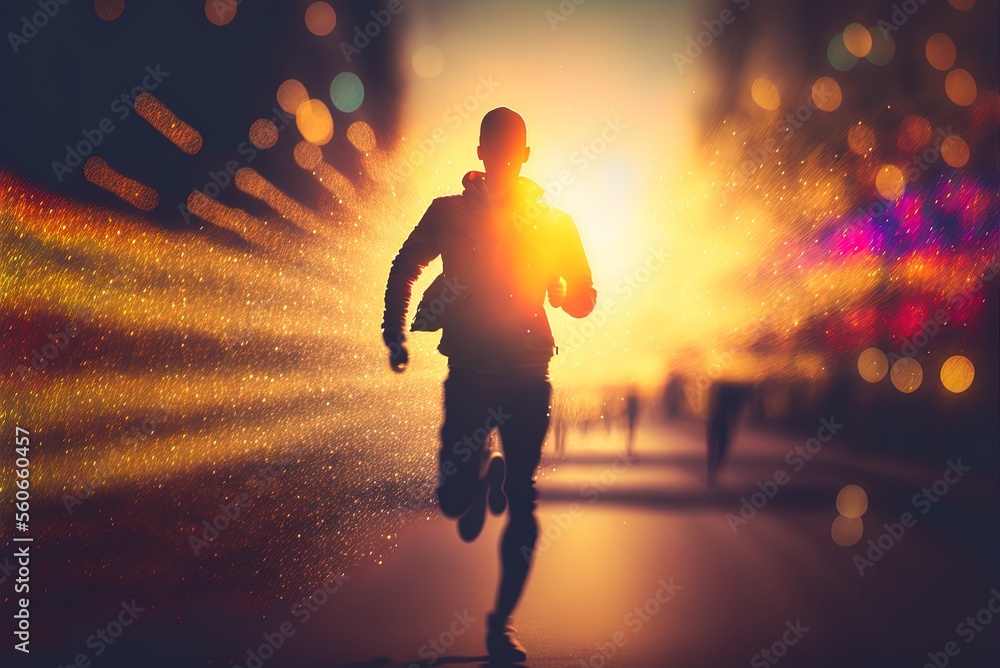 Poster sunshine bokeh runner abstract. generative ai