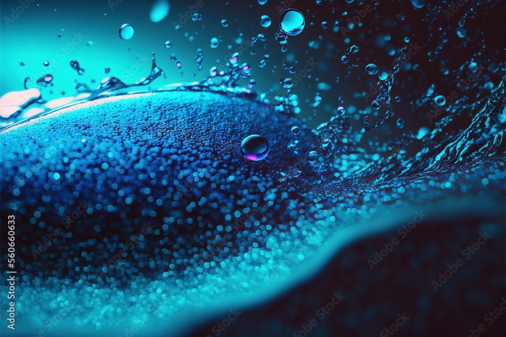 Poster a blue object with water droplets on it's surface and a blue background with a black background and 