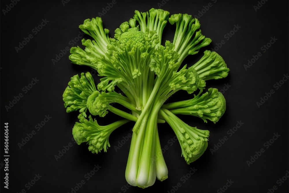 Poster a bunch of green broccoli on a black background with a black background and a black background with 