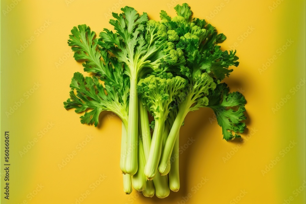 Aufkleber a bunch of broccoli on a yellow background with a green border around it and a green stem on the sid