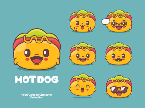 hot dog cartoon character fast food vector illustration