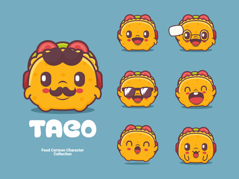 taco cartoon character mexican food vector illustration