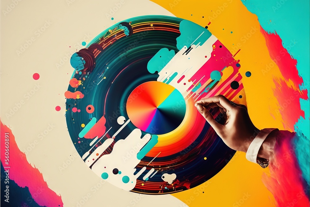 Poster a person drawing on a colorful background with a marker and a marker pen in their hand, with a color