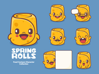 spring rolls cartoon character dim sum chinese food vector illustration