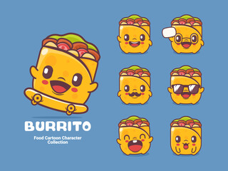 burrito cartoon character mexican food vector illustration - obrazy, fototapety, plakaty