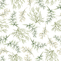 Watercolor green branch seamless pattern, delicate greenery repeat paper, florals background, grass paper, textile printing