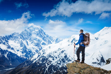 Fototapeta na wymiar Mountain Lover travel in Alp. Wild nature on the background