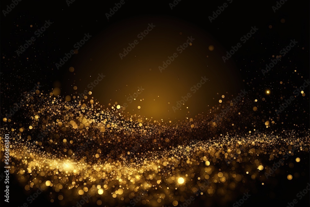 Poster a gold glitter background with a black background and a gold sparkle effect on the bottom of the ima