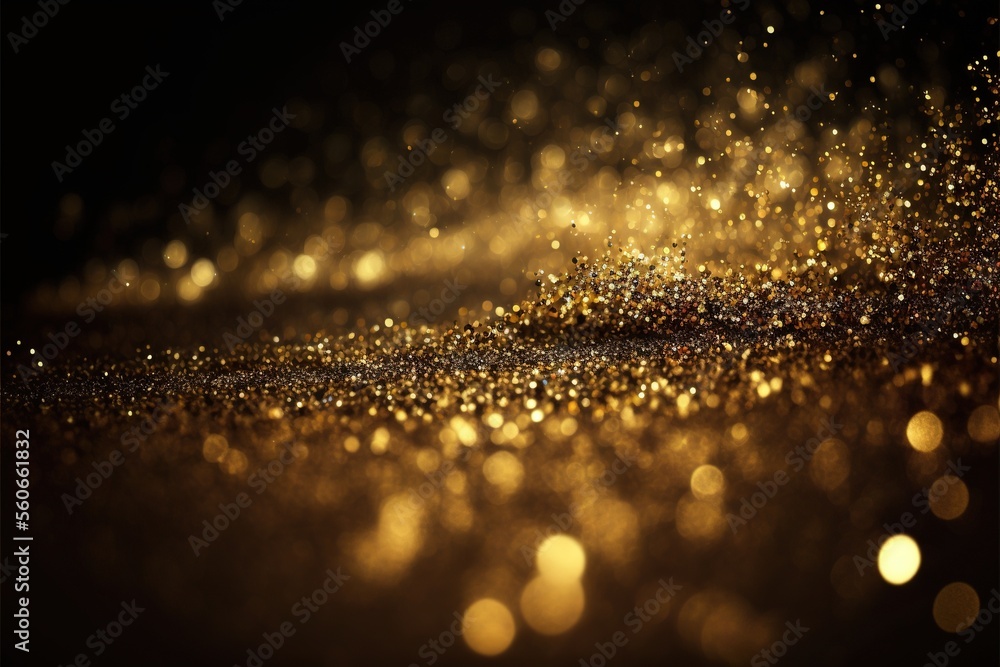 Aufkleber a close up of a gold glitter background with a black background and a blurry gold background with sm