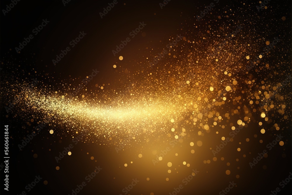 Poster a gold dusty background with a black background and a gold sparkler on the left side of the image an