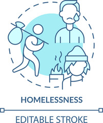 Homelessness turquoise concept icon. LGBTQI mental health risk factor abstract idea thin line illustration. Isolated outline drawing. Editable stroke. Arial, Myriad Pro-Bold fonts used