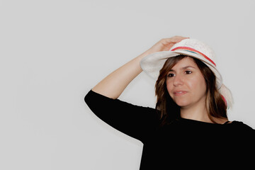 happy woman with a hat
