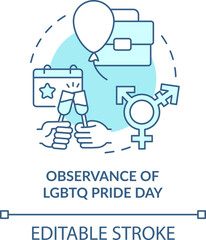 Naklejka na ściany i meble Observance of LGBTQ pride day turquoise concept icon. Inclusive workplace abstract idea thin line illustration. Isolated outline drawing. Editable stroke. Arial, Myriad Pro-Bold fonts used
