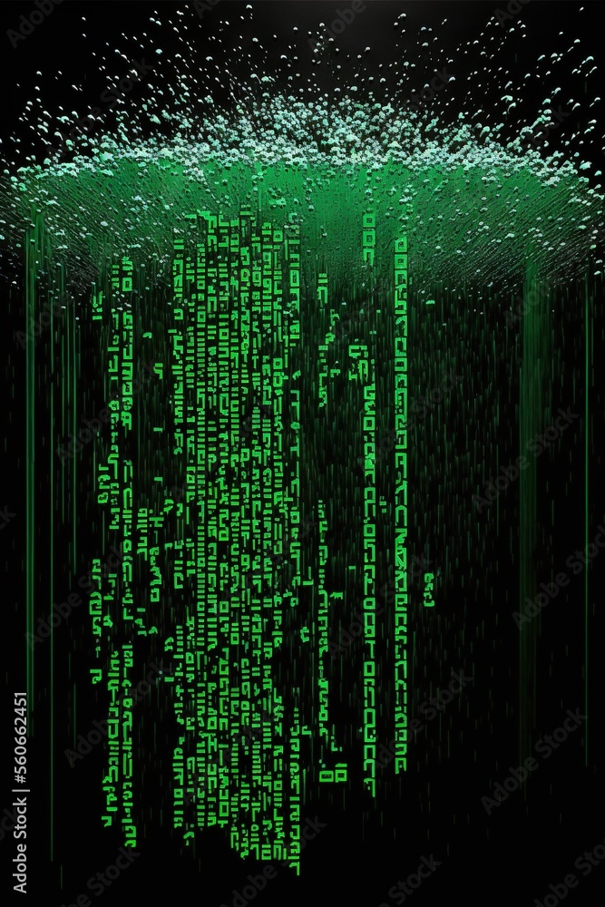 Poster a green screen with a lot of numbers on it and water droplets on the screen and the words below it a