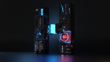 Naklejka premium Font 3D rendering scifi neon and technology for illustration design